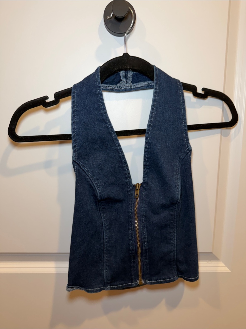 Denim Zip-Front Sleeveless Top - Dark Blue